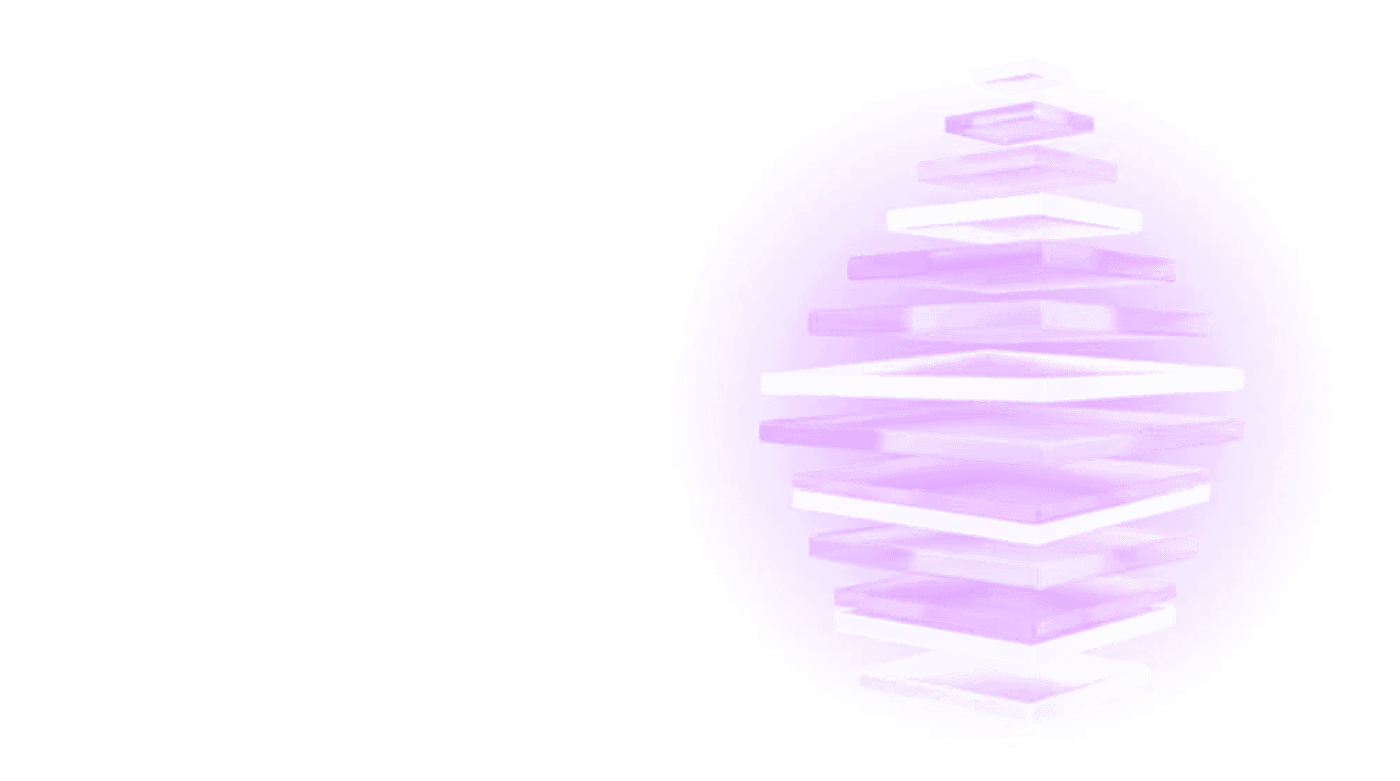 3D render of stacked purple glass layers representing a growing team